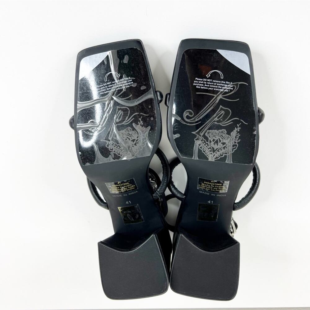 NWT Free People Parker Leather‎ Chain Detail Heeled Sandal 11 Black - Picture 7 of 9